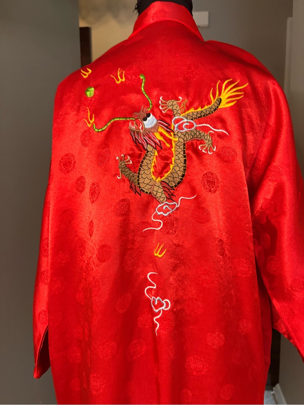 Red Embroidered Dragon Kimono Jacket - Women